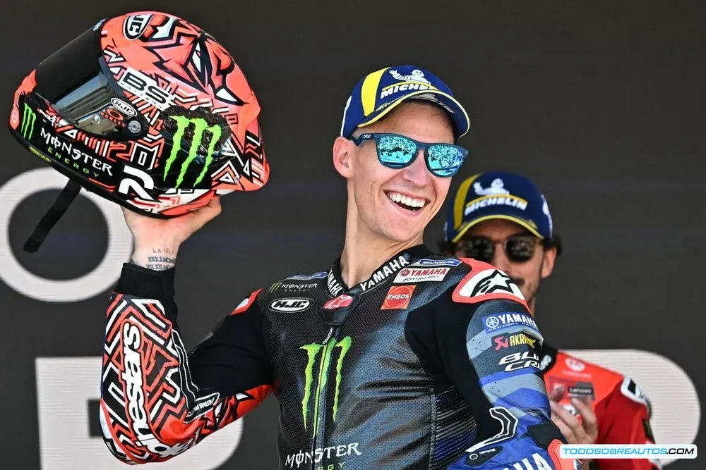 Imagen de Quartararo celebrando un buen tiempo en Jerez.