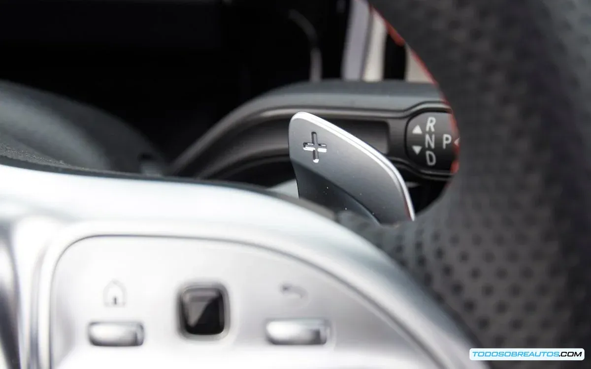 Levas de cambio en un volante de un coche automático.