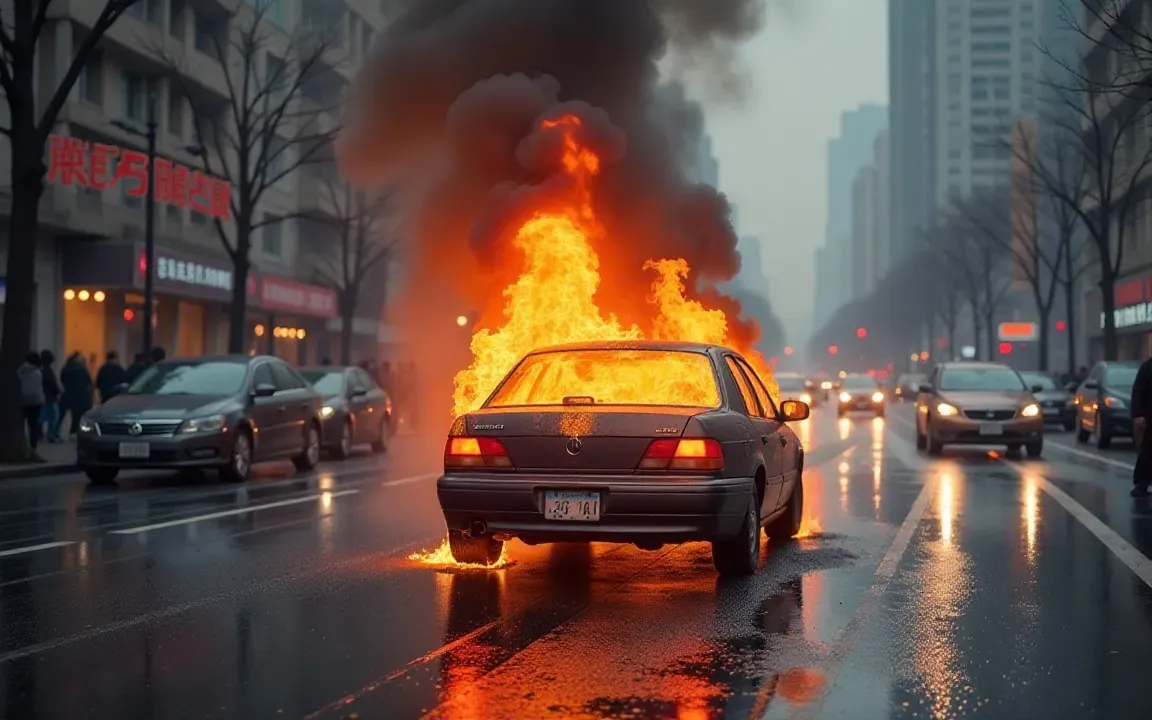 Robotaxi Incendiado