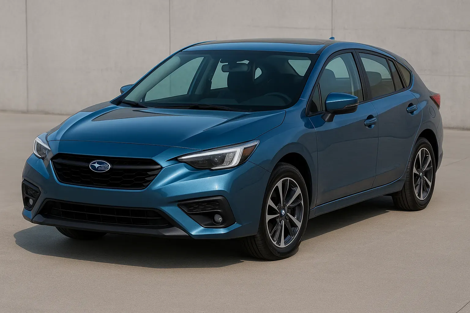 Subaru Impreza 2025 azul, vista frontal tres cuartos