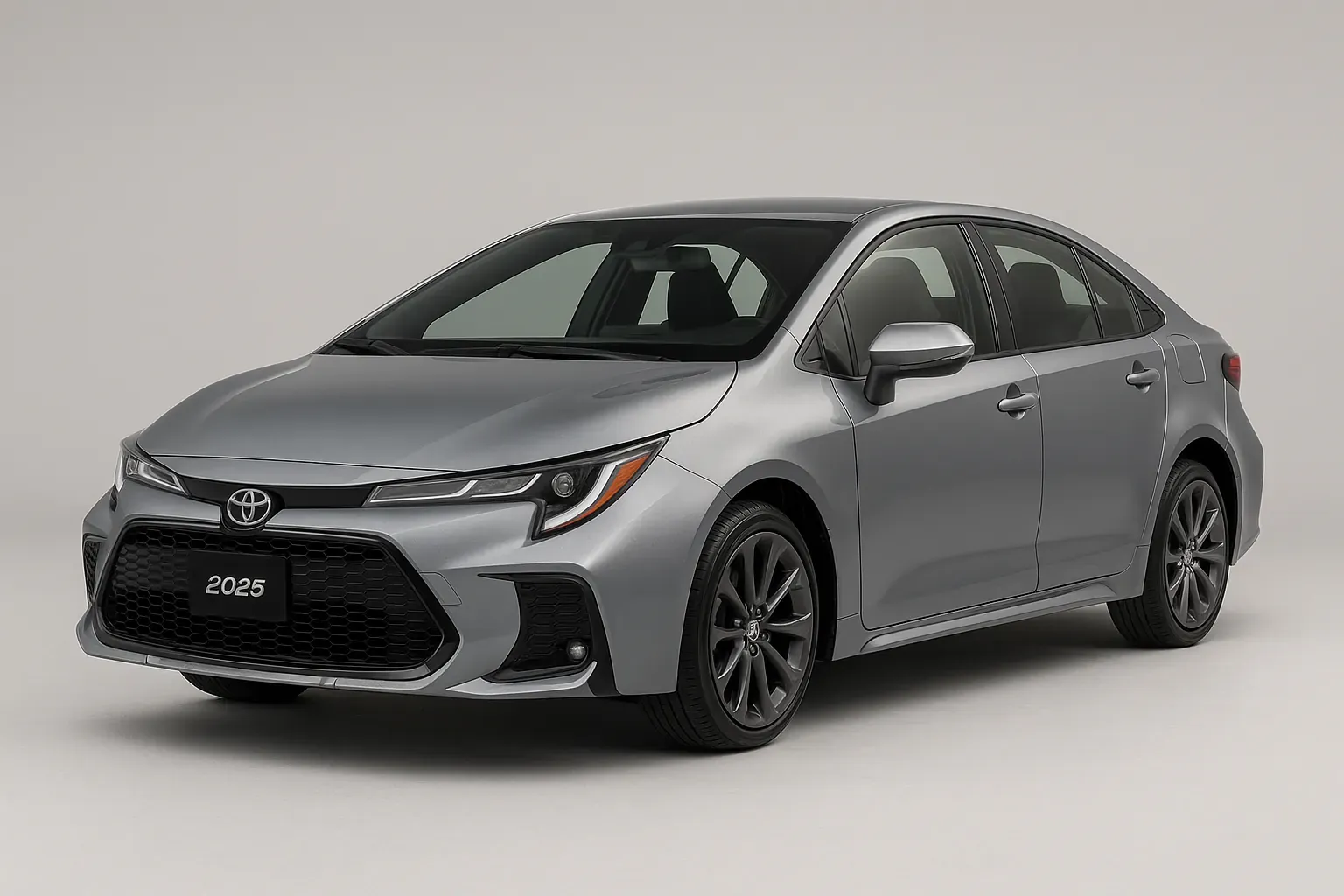 Toyota Corolla 2025 gris en vista frontal tres cuartos