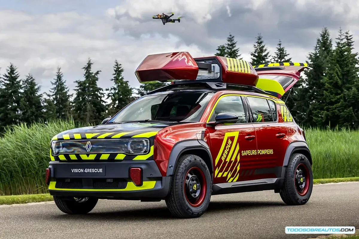 Dron de observación desplegado desde la cápsula aerodinámica del Renault Vision4Rescue.