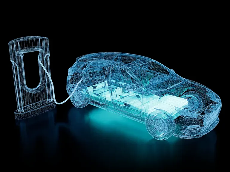 Esta Imagen muestra el vehículos eléctricos (EVs)de manera holografica