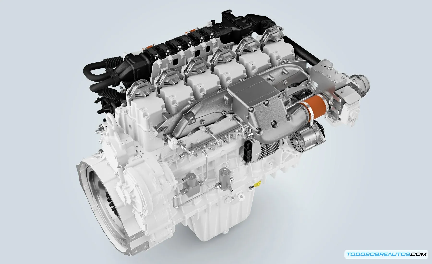 Diagrama o infografía que ilustra el proceso de combustión dual del motor de amoniaco Liebherr.
