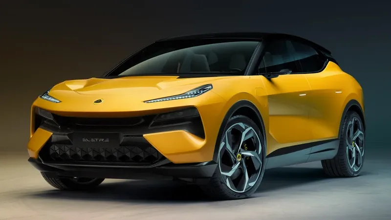 Un SUV deportivo amarillo con un diseño futurista.