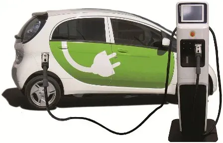 vehículo eléctrico (EV) muestra un auto enchufado