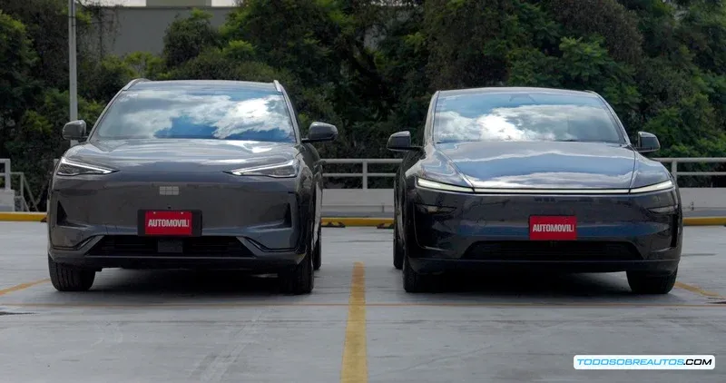 Comparación visual de los frontales del Geely EX5 y el Tesla Model Y.