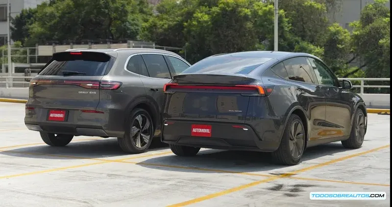Tabla comparativa de precios y garantías entre Geely EX5 y Tesla Model Y.