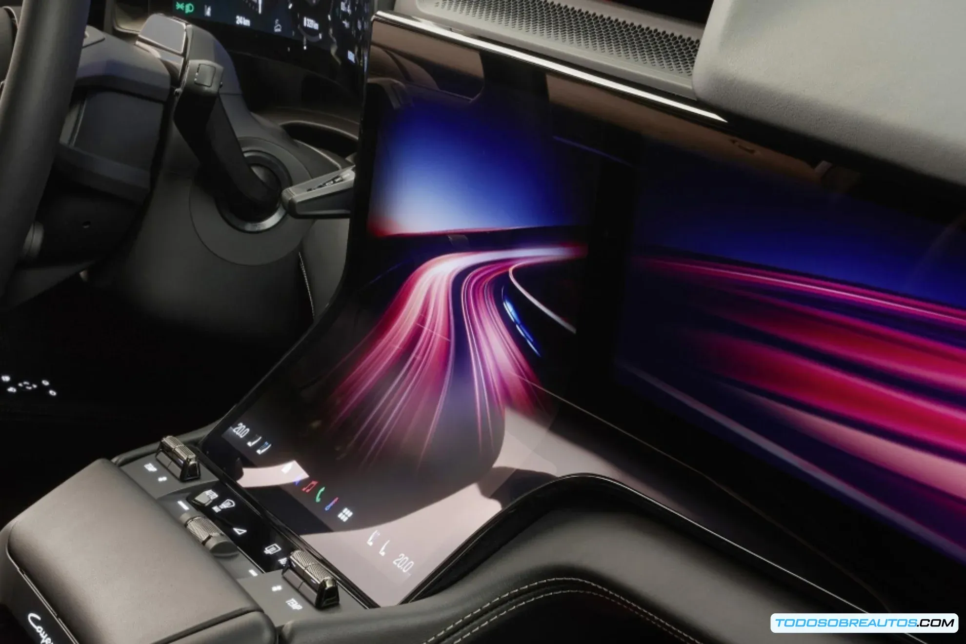 Detalle de la pantalla Flow Screen del Porsche Cayenne Electric 2026.