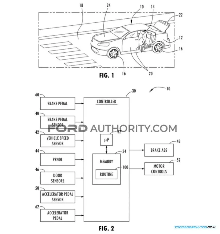 Esquema detallado del sistema de frenado automático de Ford.