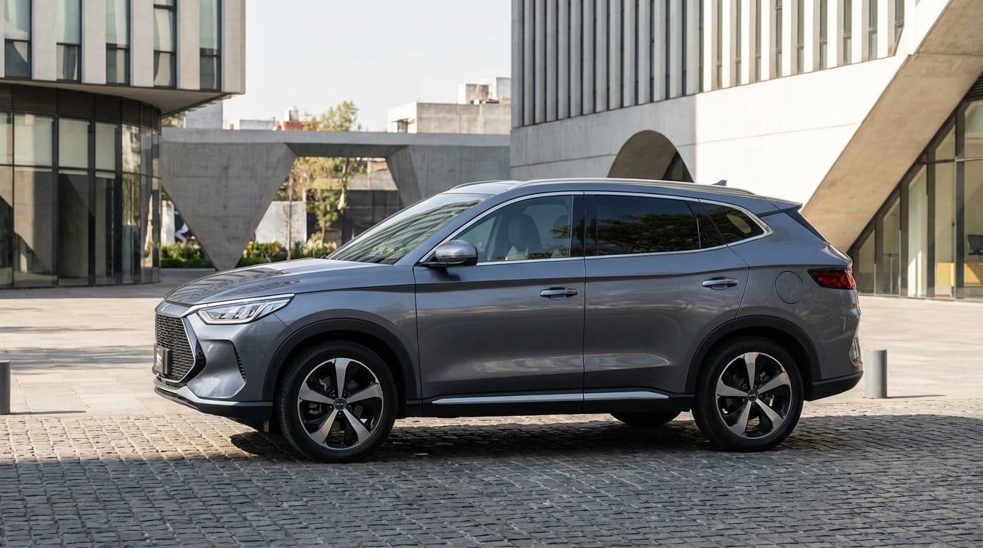 BYD Song Plus - Vista lateral mostrando el diseño Ocean Face X en entorno urbano