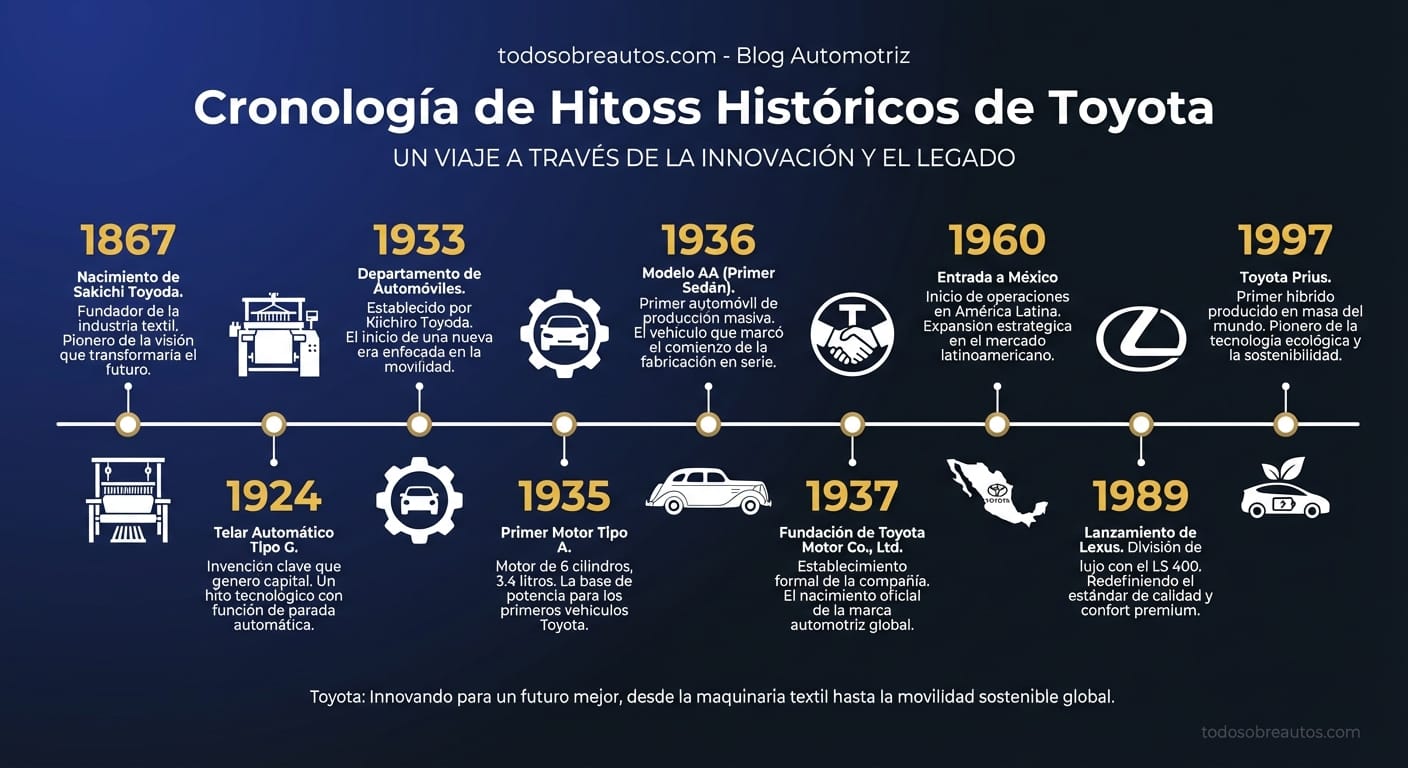 Infografía de la línea de tiempo de hitos históricos de Toyota