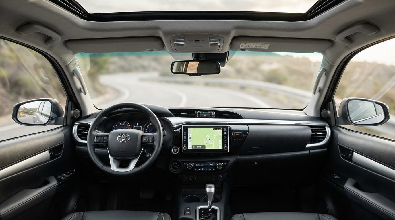 Interior de la Toyota Hilux 2024 - Tablero y sistema de infoentretenimiento