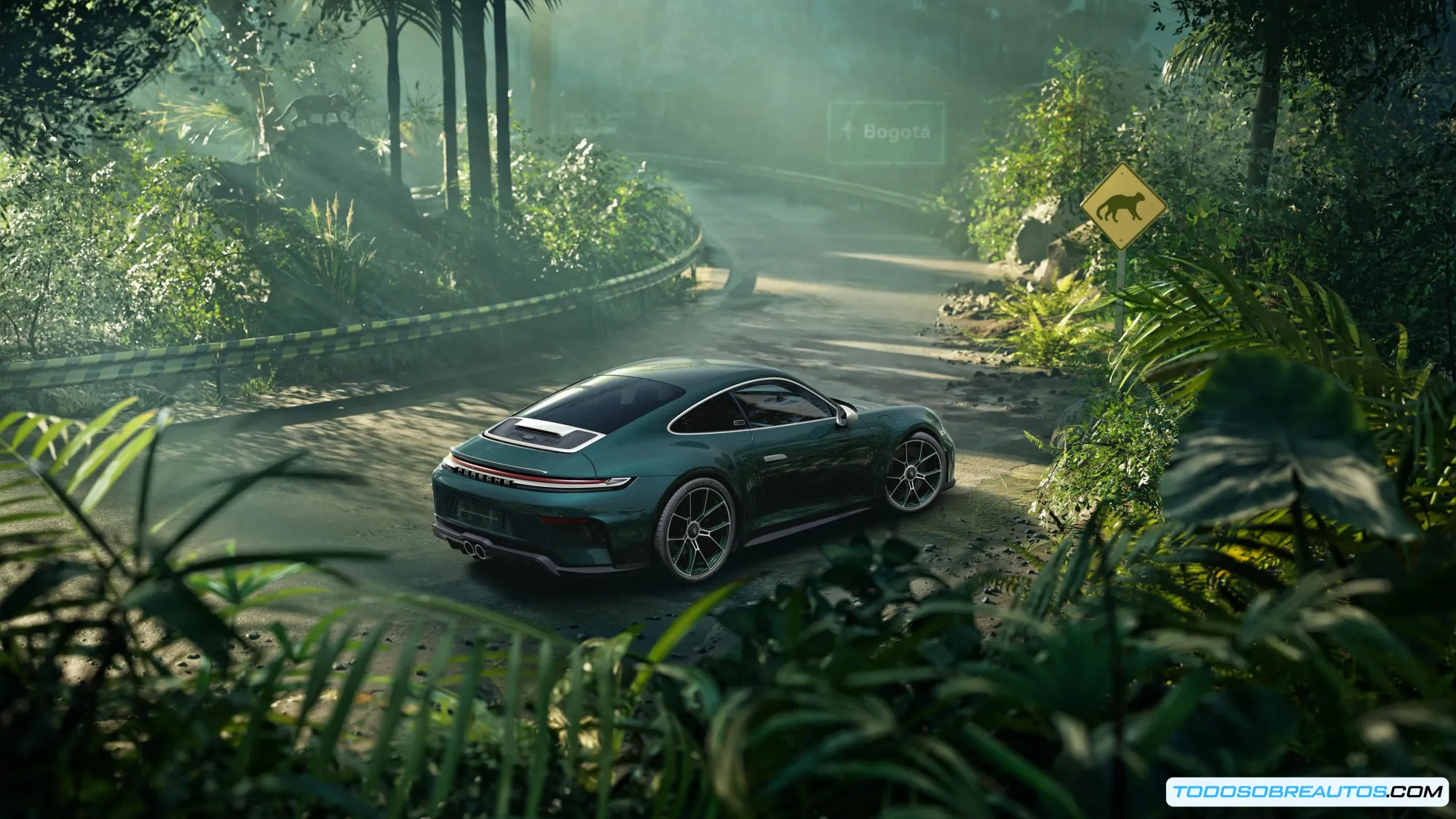 Interior del Porsche 911 GT3 Touring Ocelote edición limitada, resaltando la tapicería de cuero marrón Cohiba con tejido Pepita y el logo del Ocelote en los reposacabezas.