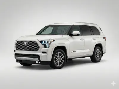 Toyota Sequoia 2025 SUV grande híbrida 8 pasajeros color blanco vista frontal