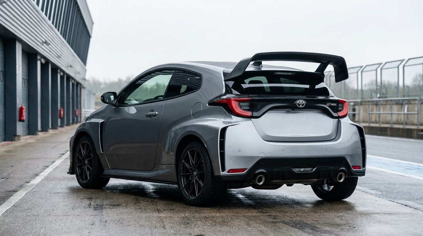 Toyota GR Yaris 2025 - Vista trasera con alerón y kit de carrocería ancha