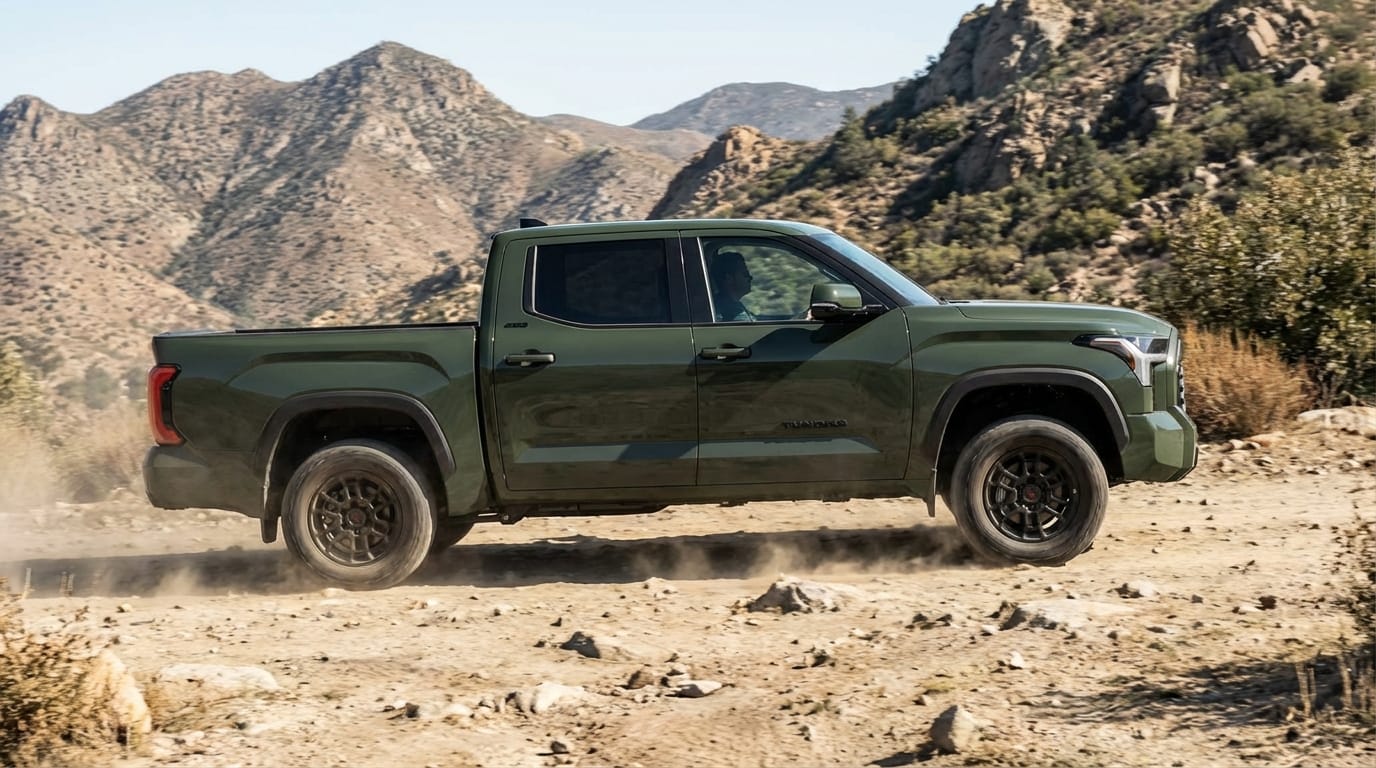 Toyota Tundra HEV 2025 - Perfil lateral en terreno rocoso demostrando capacidades todo terreno