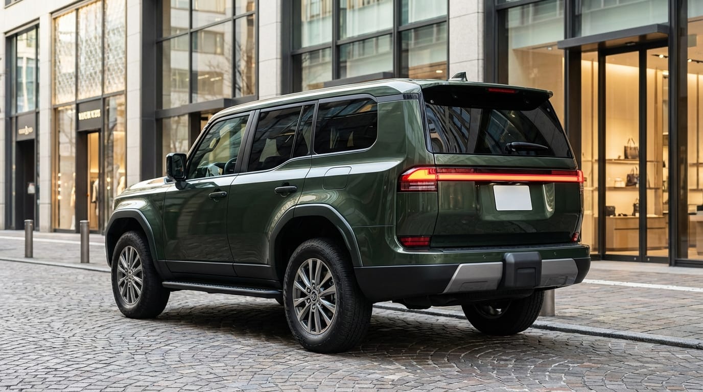 Toyota Land Cruiser Prado 2025 VX-L - Vista trasera con diseño de llantas y luces LED