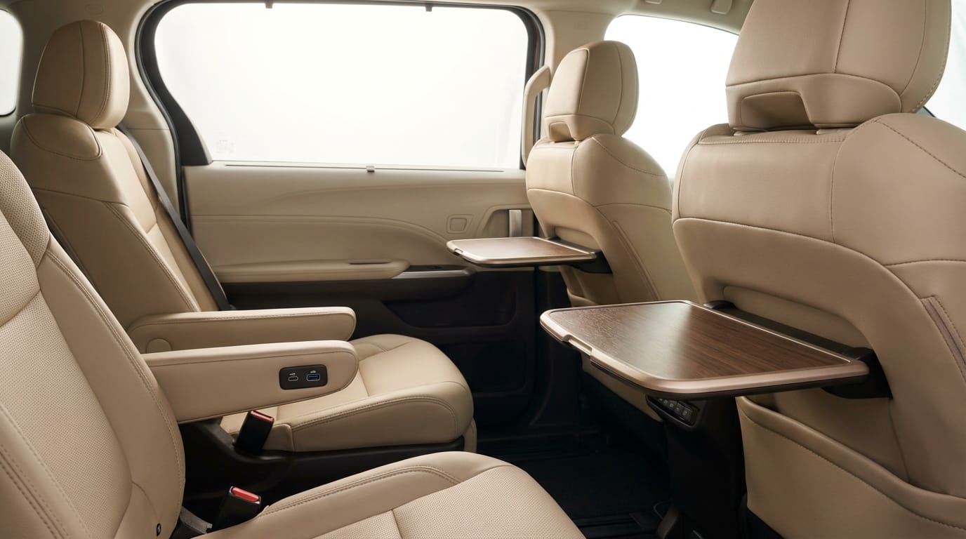Toyota Sienna 2025 - Detalle de los asientos de capitán en cuero y puertos de carga