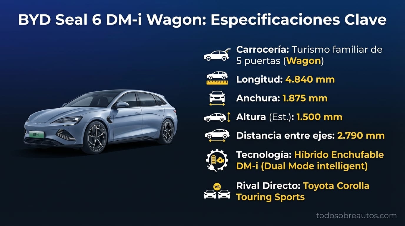 Infografía de especificaciones del BYD Seal 6 DM-i Wagon
