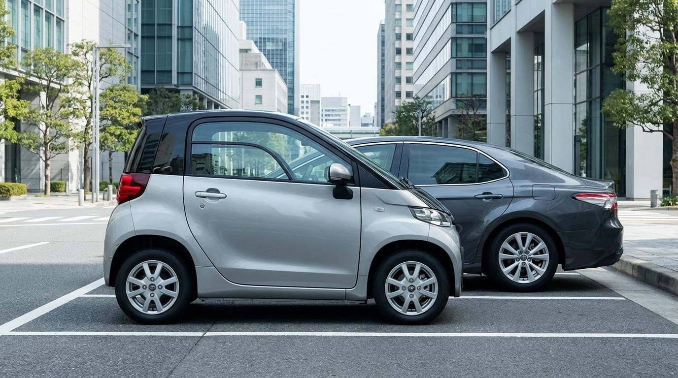 Toyota C+Pod - Perfil lateral mostrando su tamaño compacto junto a un auto regular