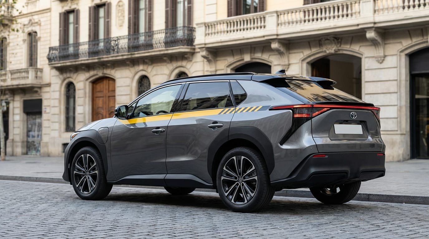 Toyota bZ4X 2026 - Vista trasera en parada de taxis de Barcelona