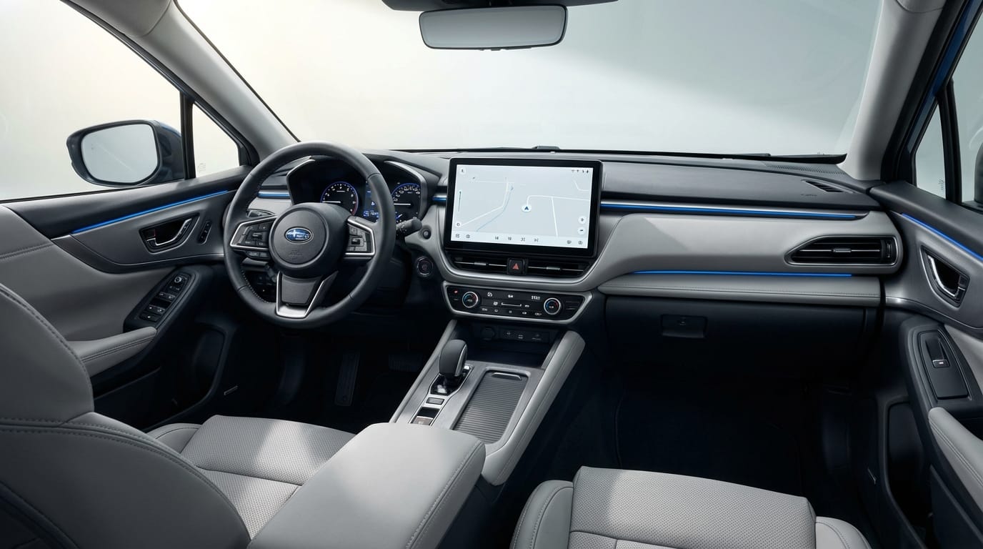 Subaru Rex e-Smart Hybrid 2025 - Detalle del tablero y pantalla de infoentretenimiento