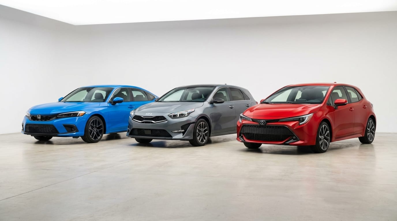 Comparativa visual Honda Civic vs Kia Ceed vs Toyota Corolla Hatchback 2025