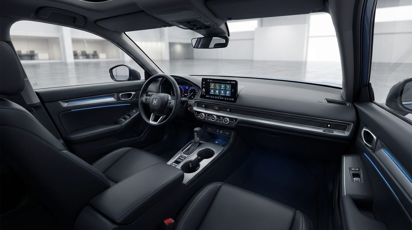 Interior del Honda Civic Hatchback 2025 - Panel de instrumentos digital y pantalla de infoentretenimiento