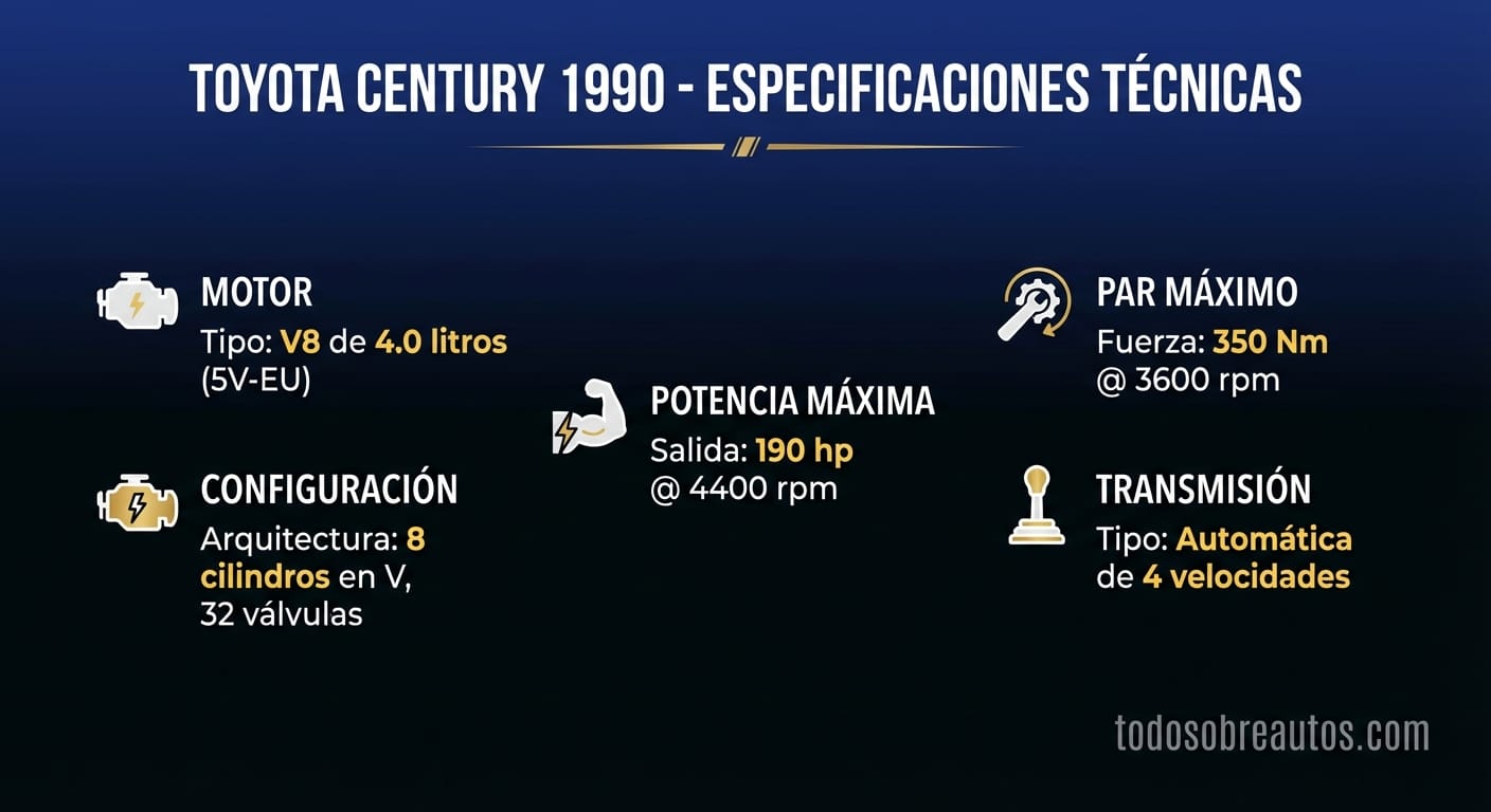 Infografía de especificaciones técnicas del Toyota Century 1990