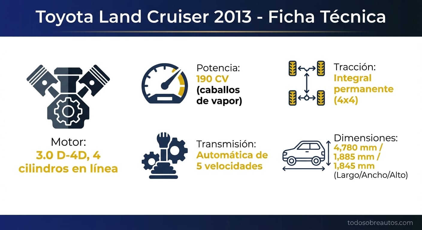 Infografía de especificaciones técnicas del Toyota Land Cruiser 2013