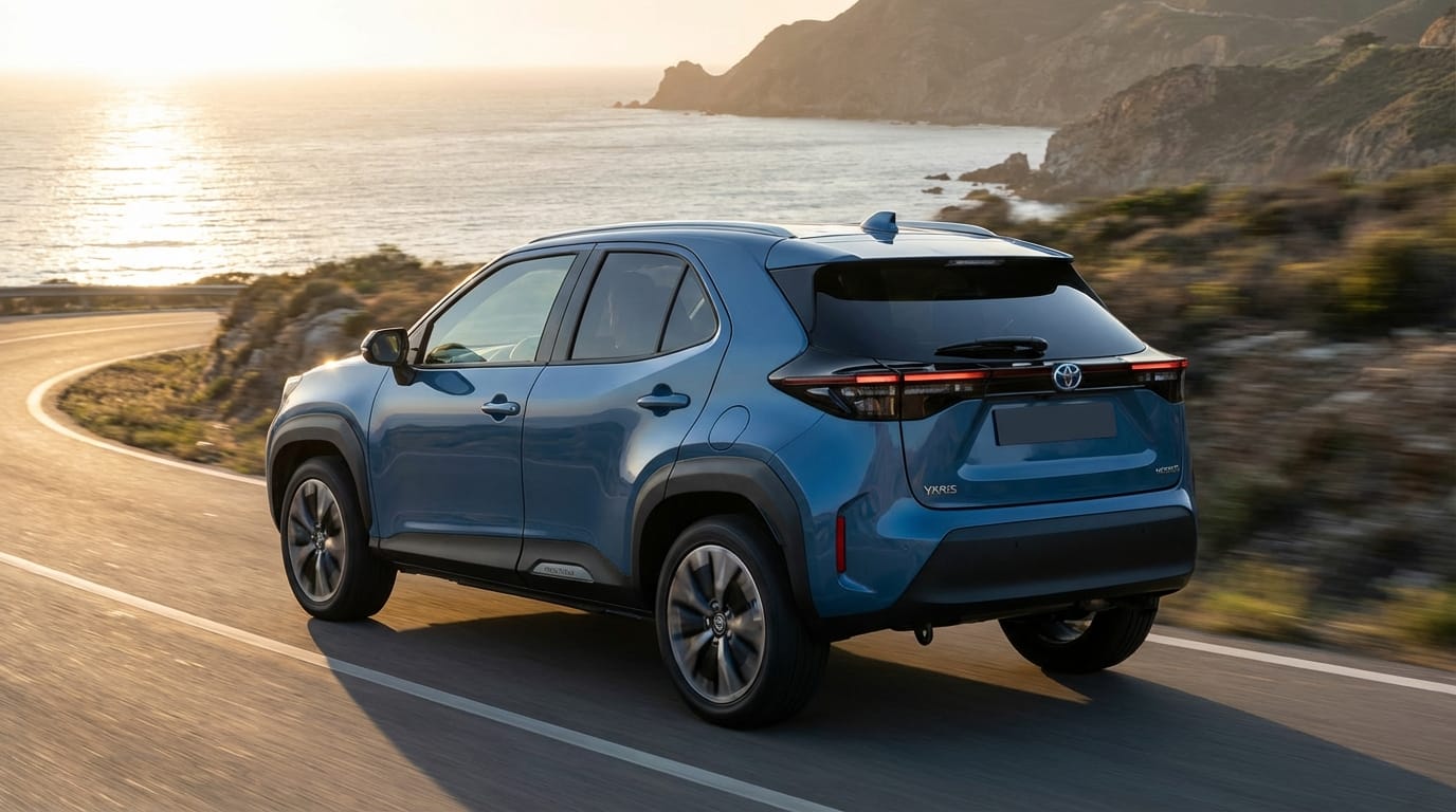 Toyota Yaris Cross Hybrid 2024 - Vista trasera en carretera costera