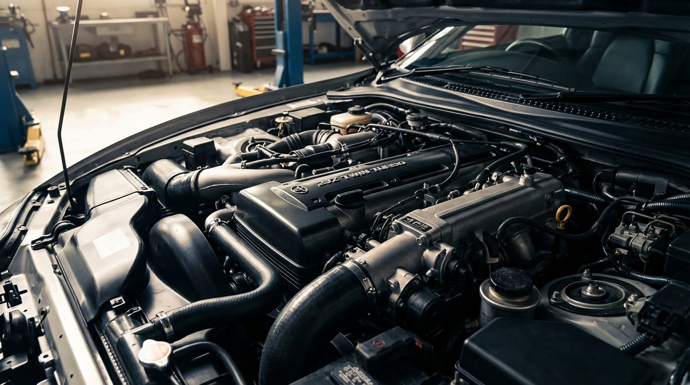 Motor Toyota 2JZ-GTE Twin Turbo - Vista detallada del compartimiento del Supra MK IV