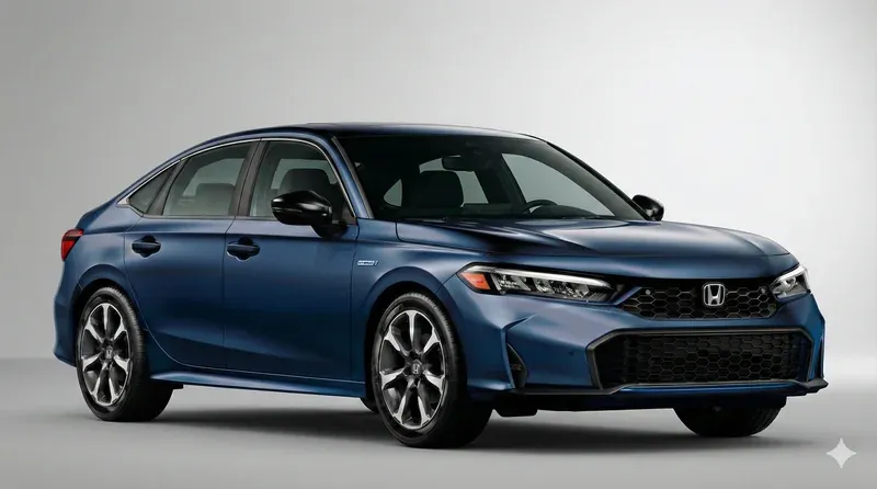 Honda Civic Hybrid 2026 sedán híbrido color azul vista frontal