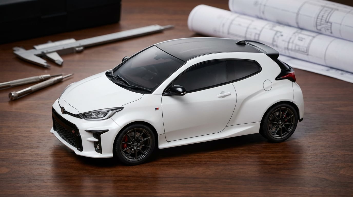 Modelo a escala Tamiya Toyota GR Yaris R/C Edición Limitada - Vista lateral detallada