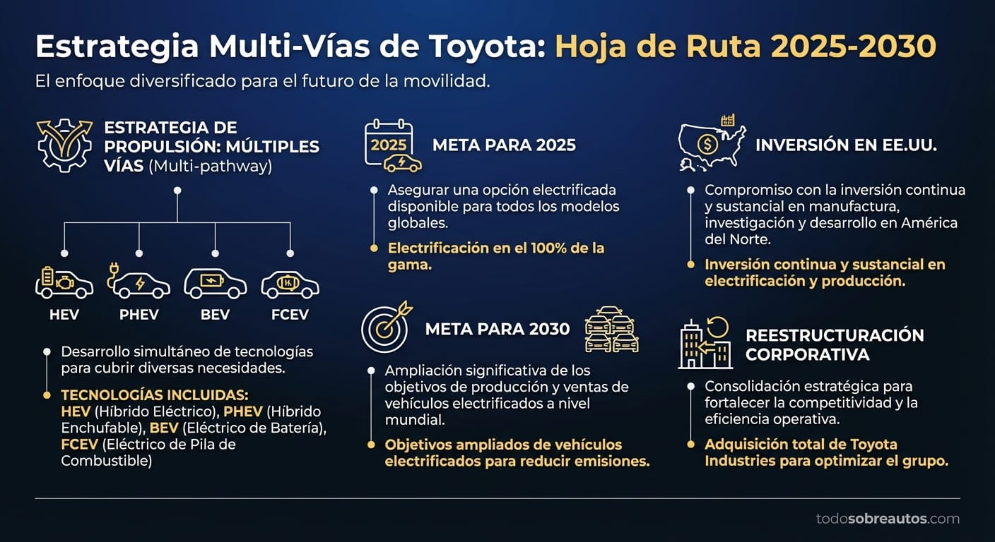 Infografía de la estrategia multi-vías de Toyota con metas 2025-2030