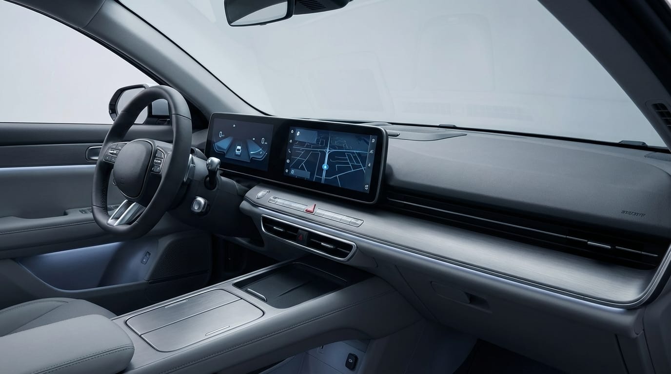 Interior moderno del Toyota Urban Cruiser EV con pantallas digitales