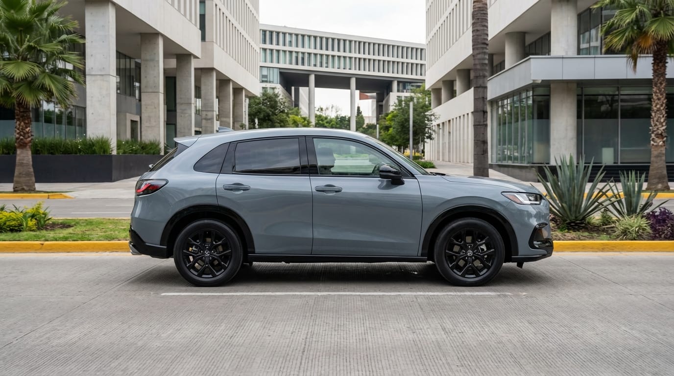 Honda HR-V 2024 - Vista lateral conduciendo en avenida urbana moderna de México
