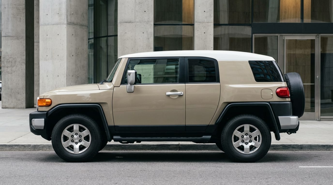 Toyota FJ Cruiser - Perfil lateral mostrando su diseño retro y techo blanco característico