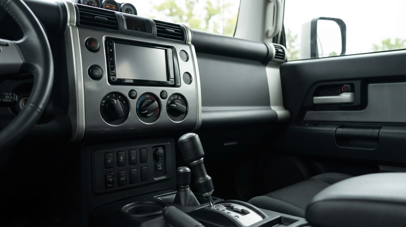 Toyota FJ Cruiser - Detalle del tablero y consola central con diseño utilitario y moderno