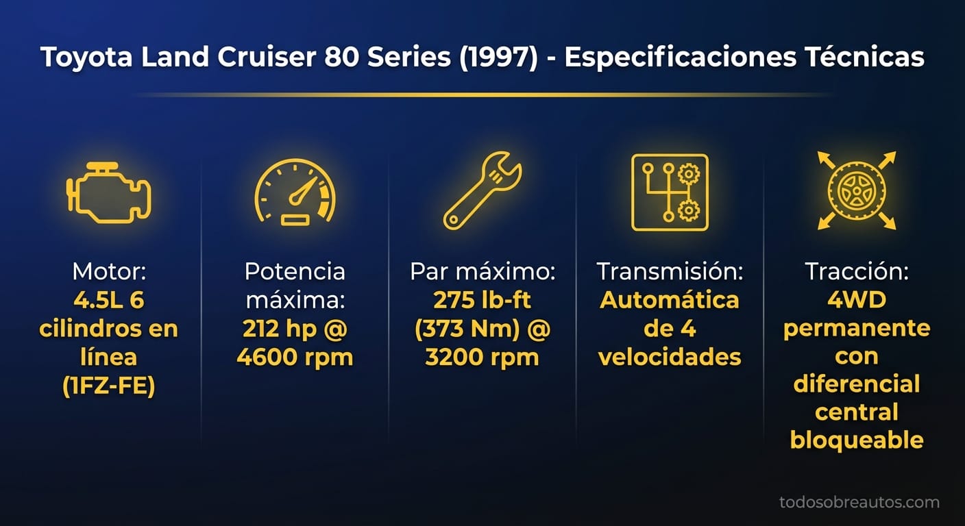 Infografía de especificaciones técnicas del Toyota Land Cruiser 80 Series 1997