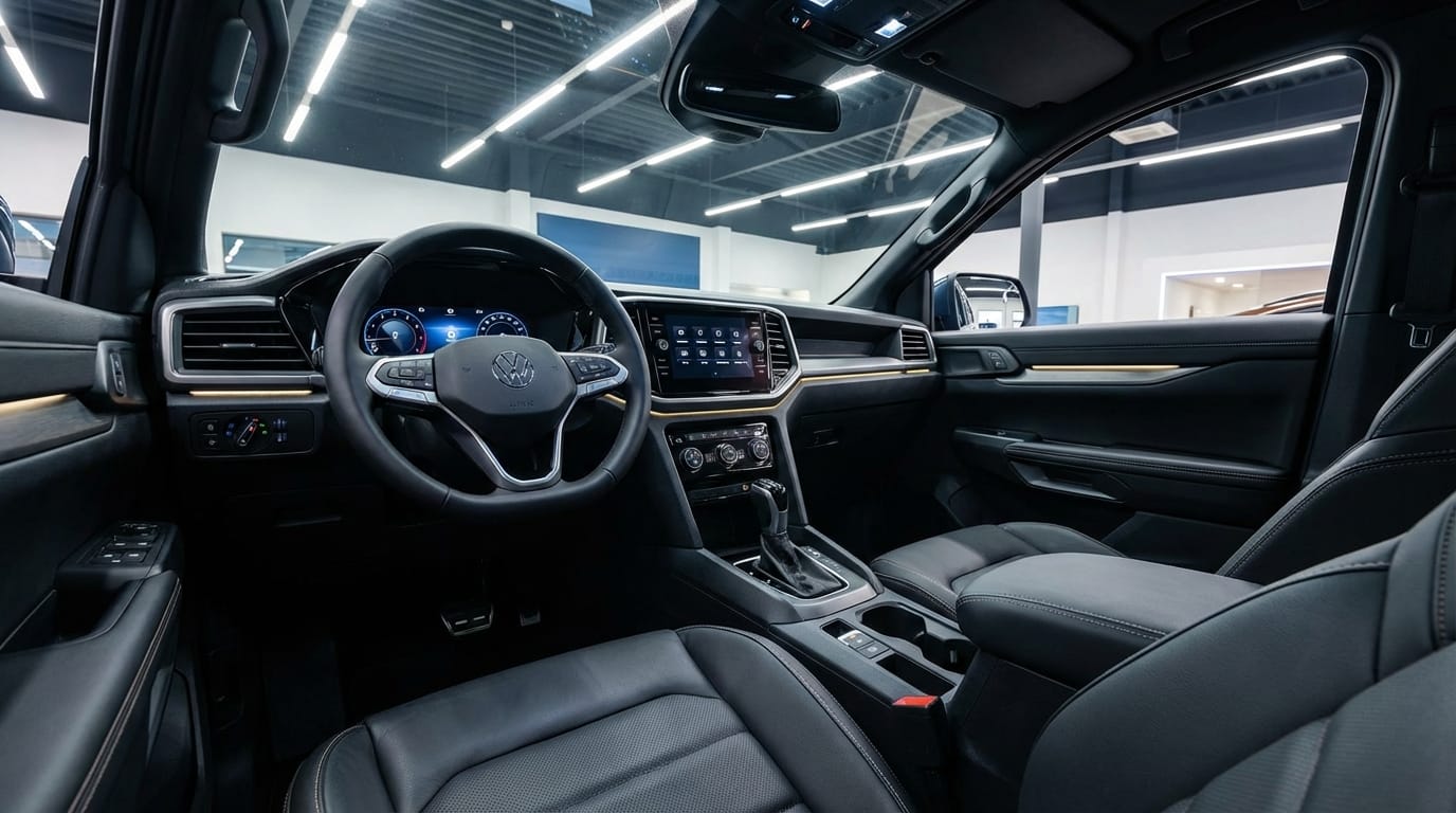 Interior moderno del Volkswagen Amarok - Tablero digital y pantalla de infotenimiento