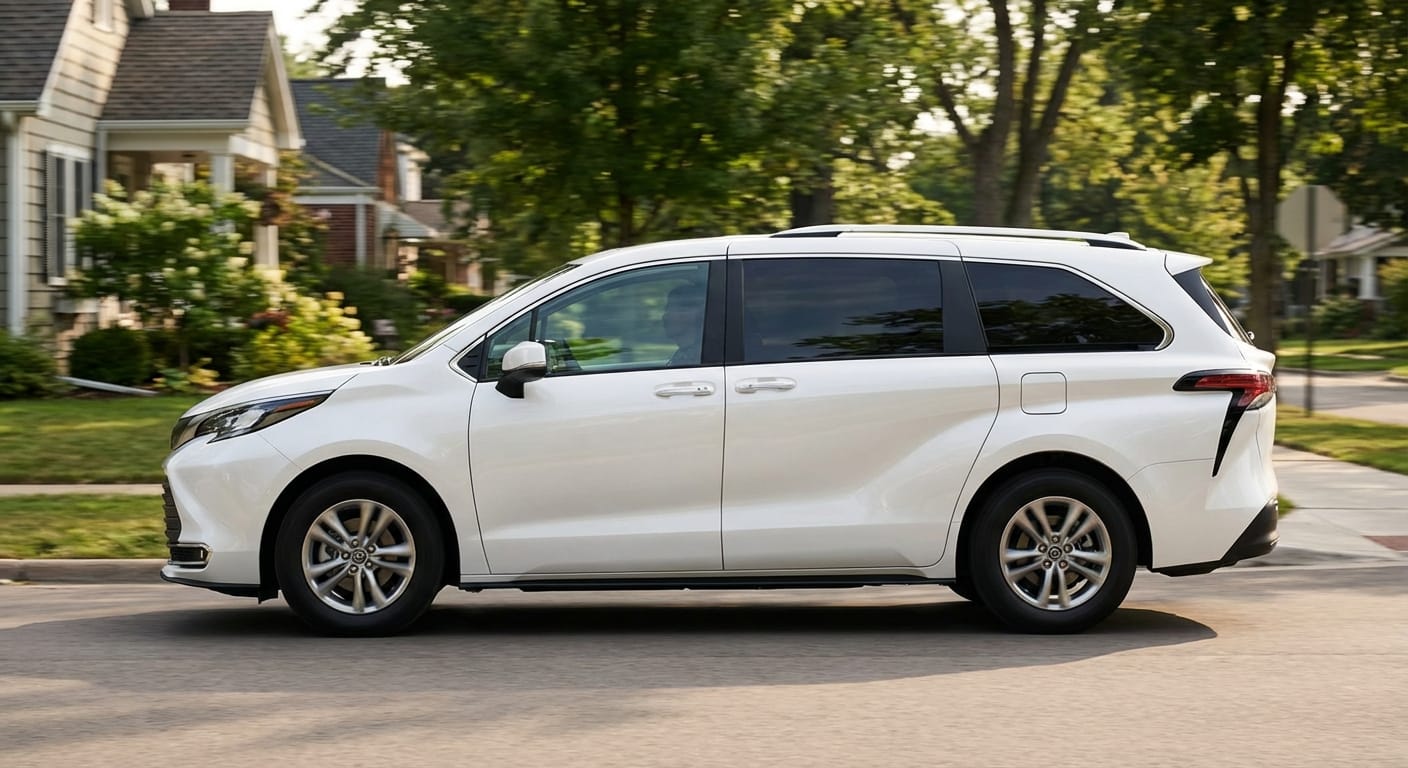 Toyota Sienna en movimiento mostrando su diseño conservador y funcional