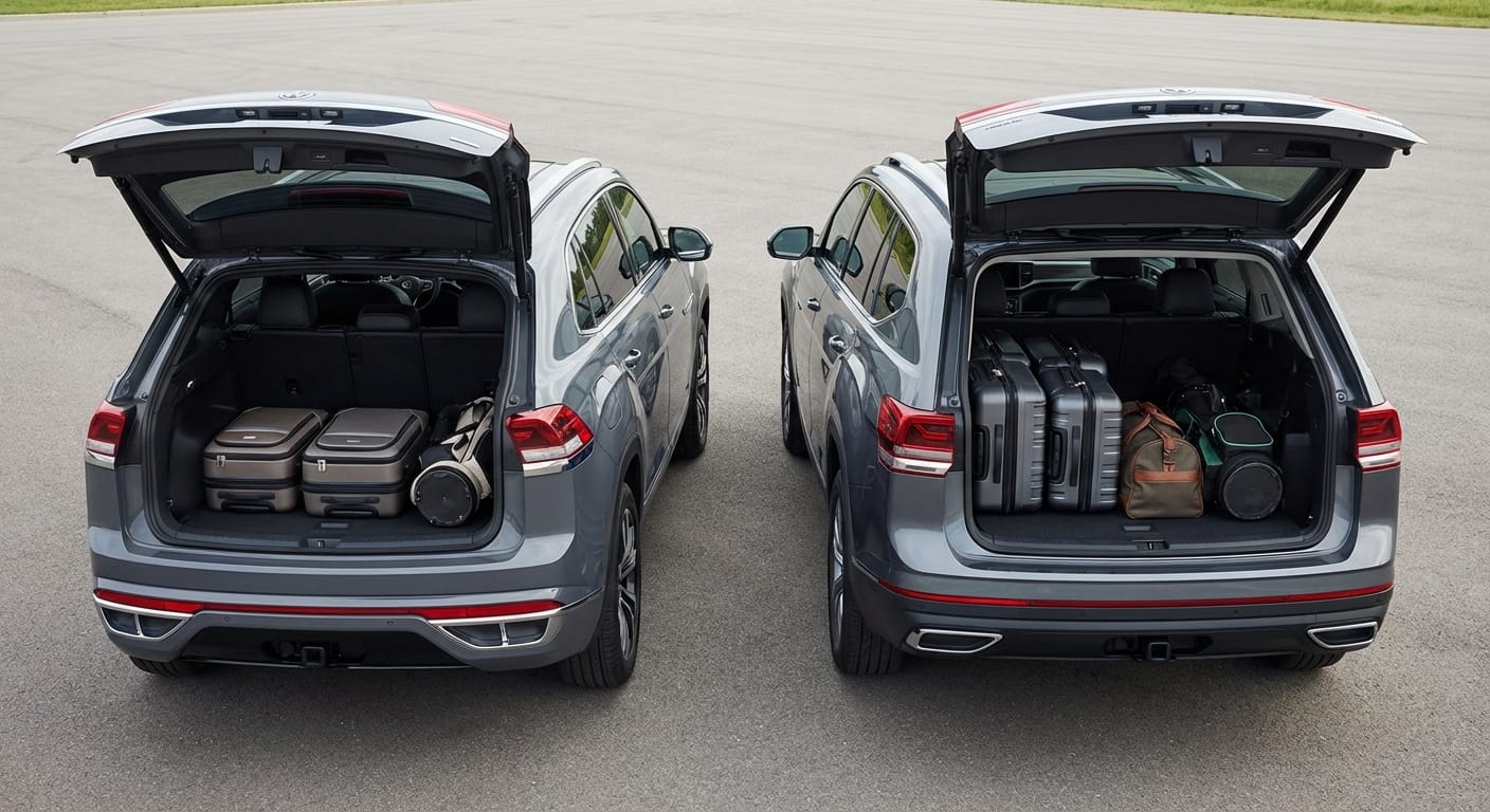 Comparativa de capacidad de carga: cajuela del VW Cross Sport vs. área de carga del VW Teramont 2026
