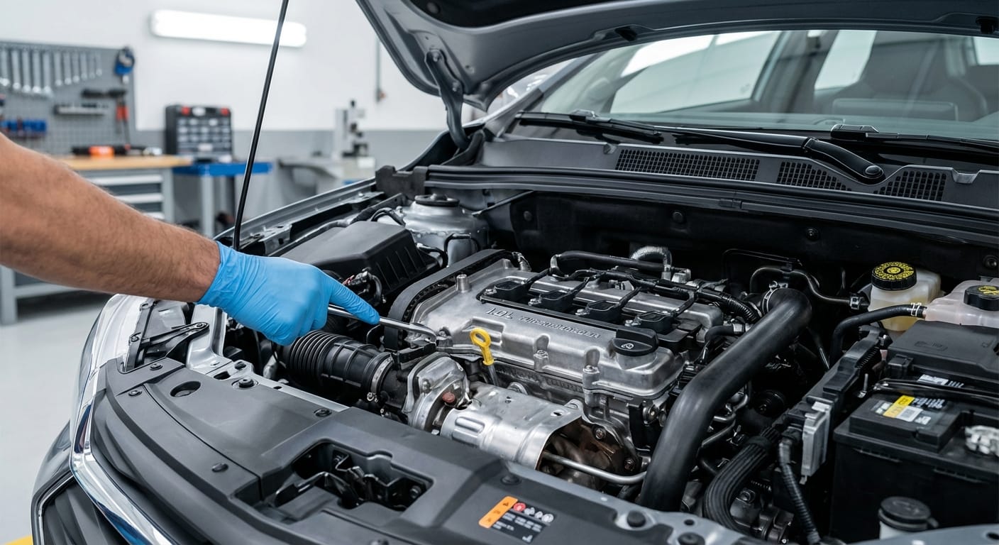 Motor turbo 1.0L del Chevrolet Onix 2026 con enfoque en la correa dentada bañada en aceite