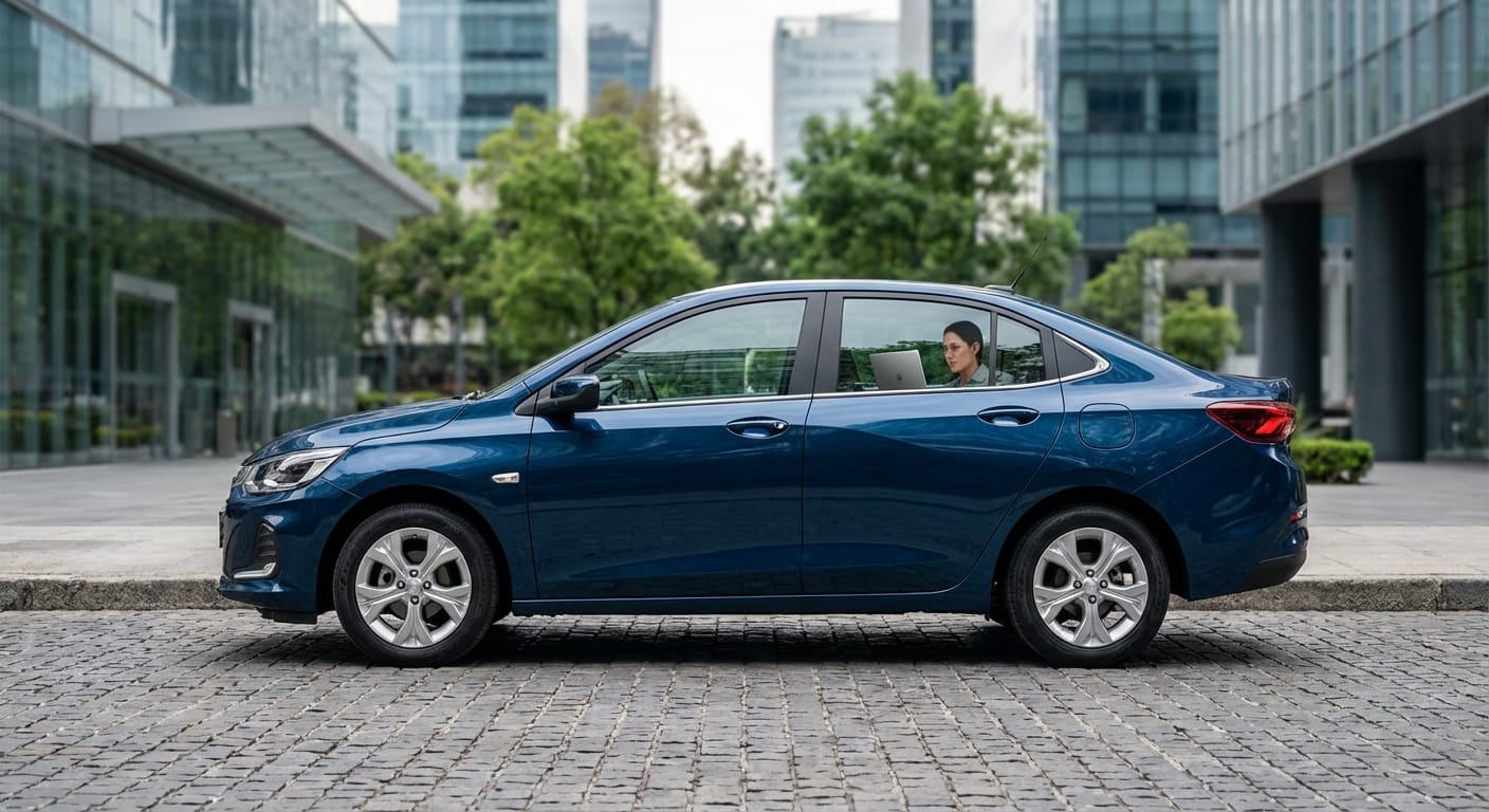 Chevrolet Onix 2026 utilizado como oficina móvil en entorno urbano de Ciudad de México