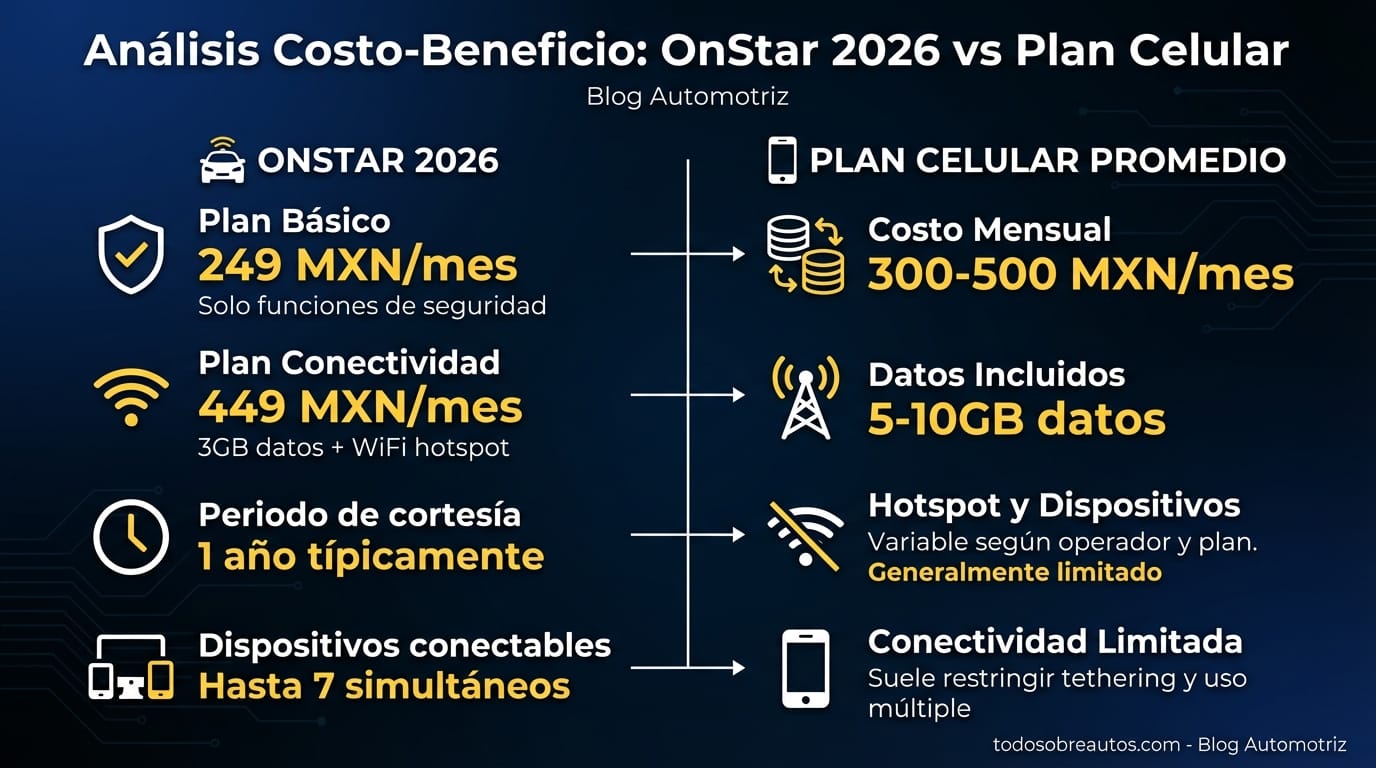 Infografía: Análisis Costo-Beneficio: OnStar 2026 vs Plan Celular