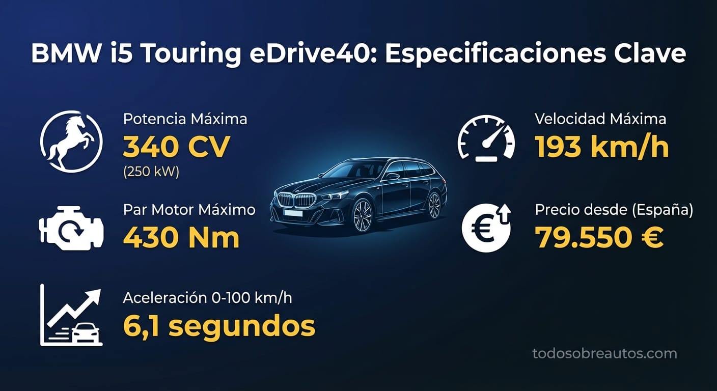 Infografía de especificaciones técnicas del BMW i5 Touring eDrive40