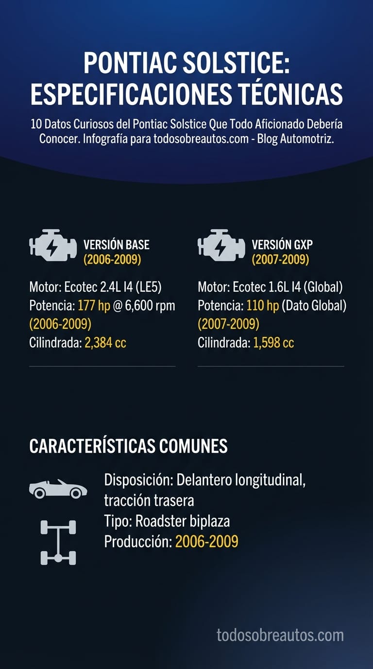 Infografía de especificaciones técnicas del Pontiac Solstice