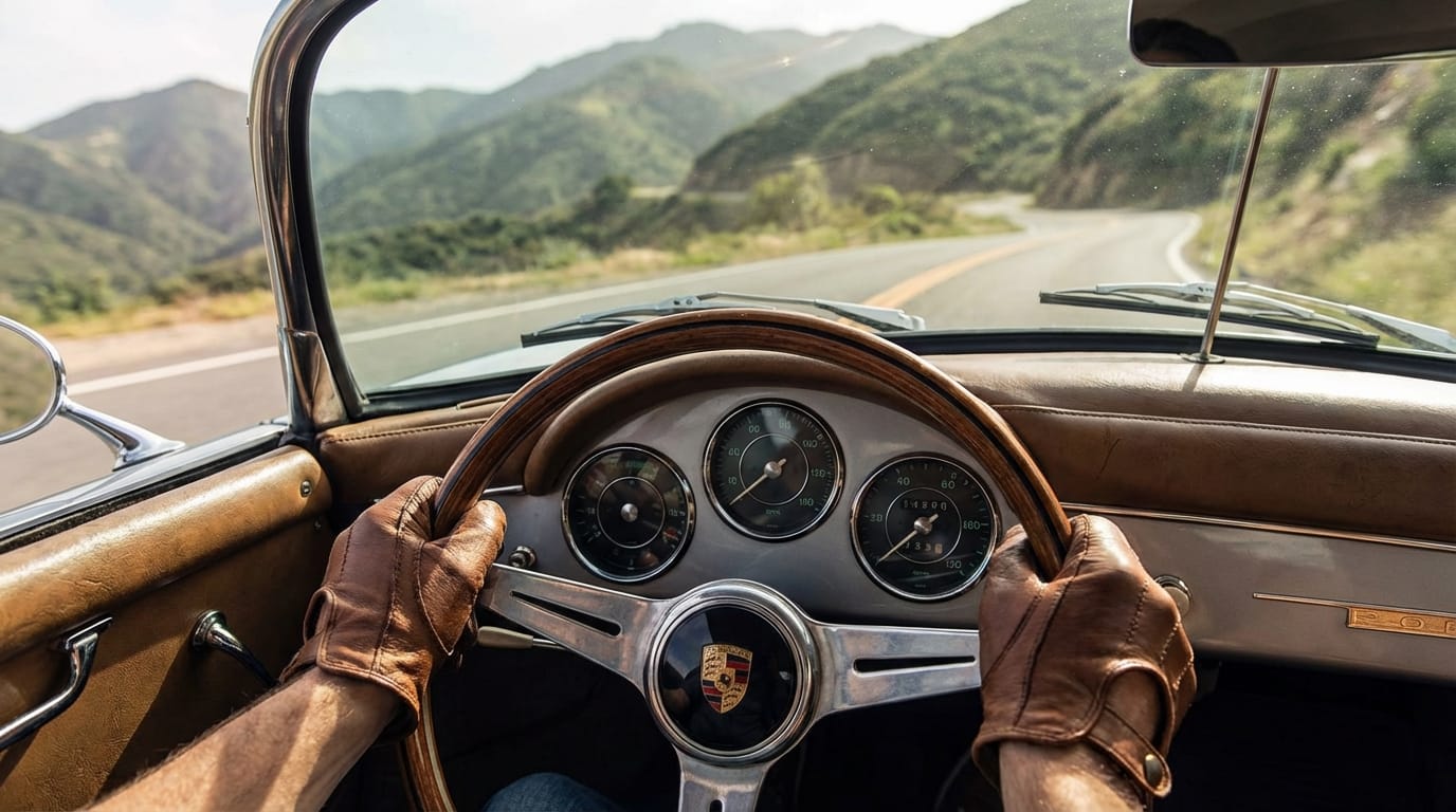 Interior y perspectiva del conductor del Porsche 356 Carrera 1500 GS Speedster 1957